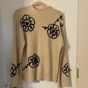 Elegant Beige Floral Sweater